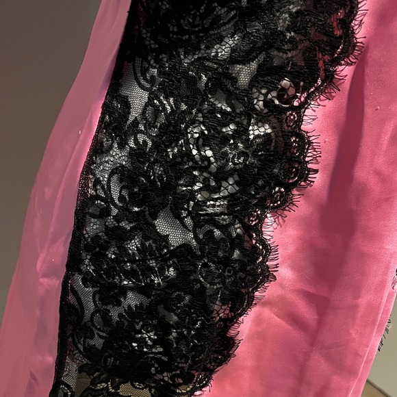 Victoria's Secret Pink Satin Chemise with Black Lace - Picture 2 of 5